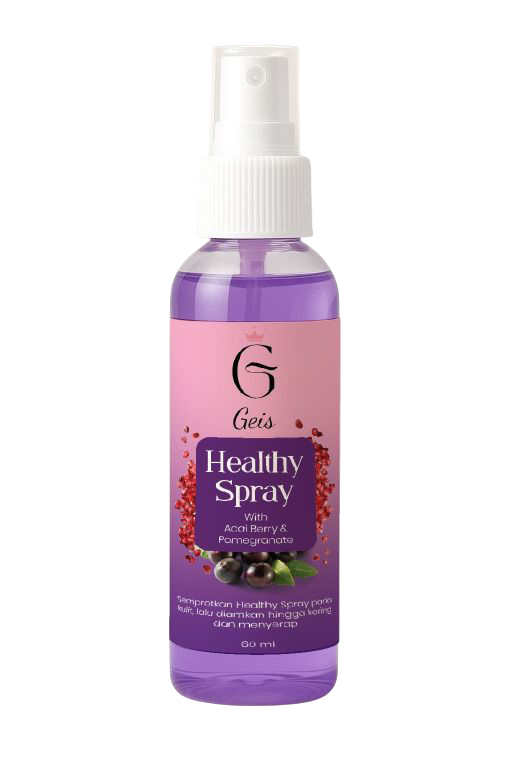 Botol ungu GEIS Healthy Spray 60 ml dengan label Acai Berry & Pomegranate